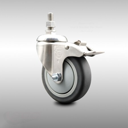 Service Caster 4 Inch 316SS Thermoplastic Rubber Swivel 3/8 Inch Stem Caster Total Lock Brake SCC-SS316TSTTL20S414-TPRB-381615